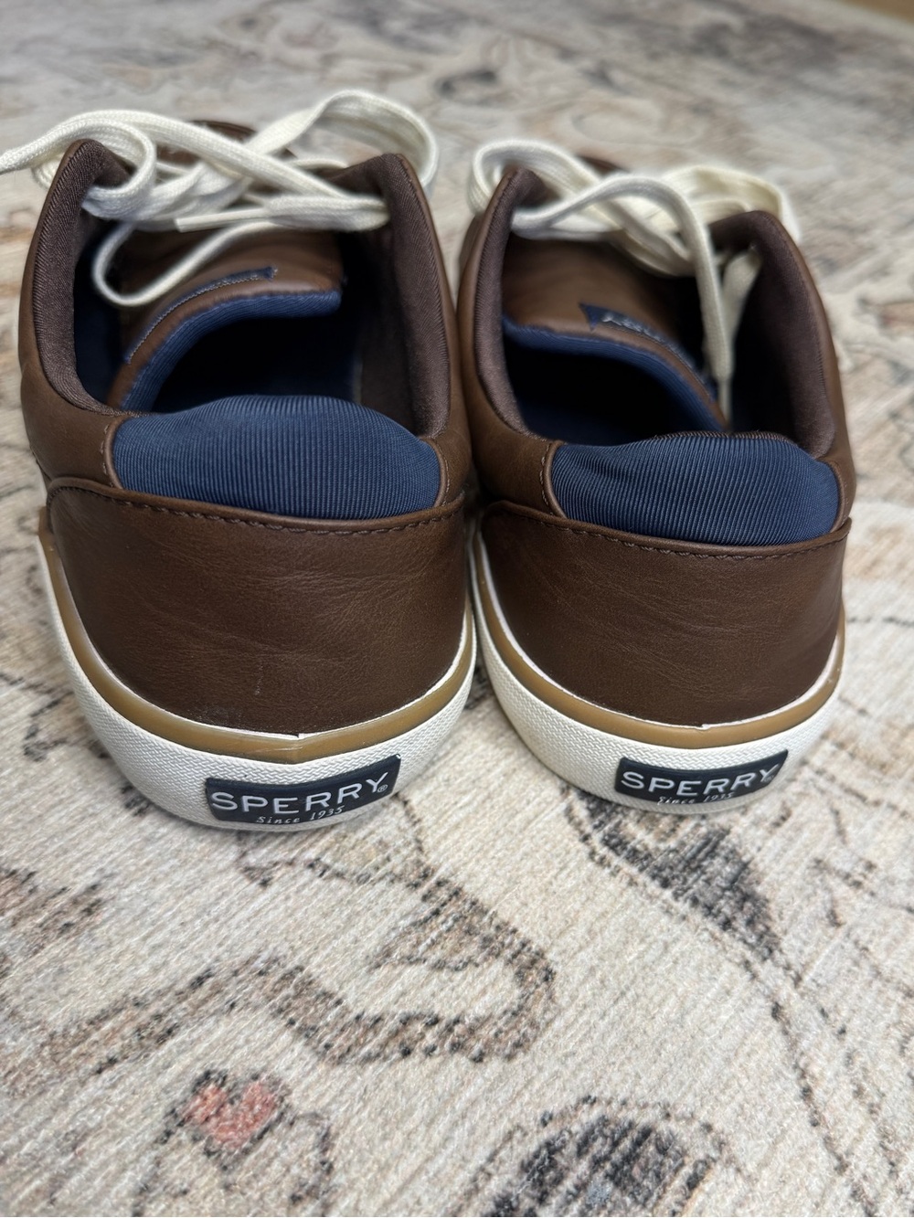 Sperry Brown Leather Boat Sneakers with Cream Laces - Picture 5 of 8